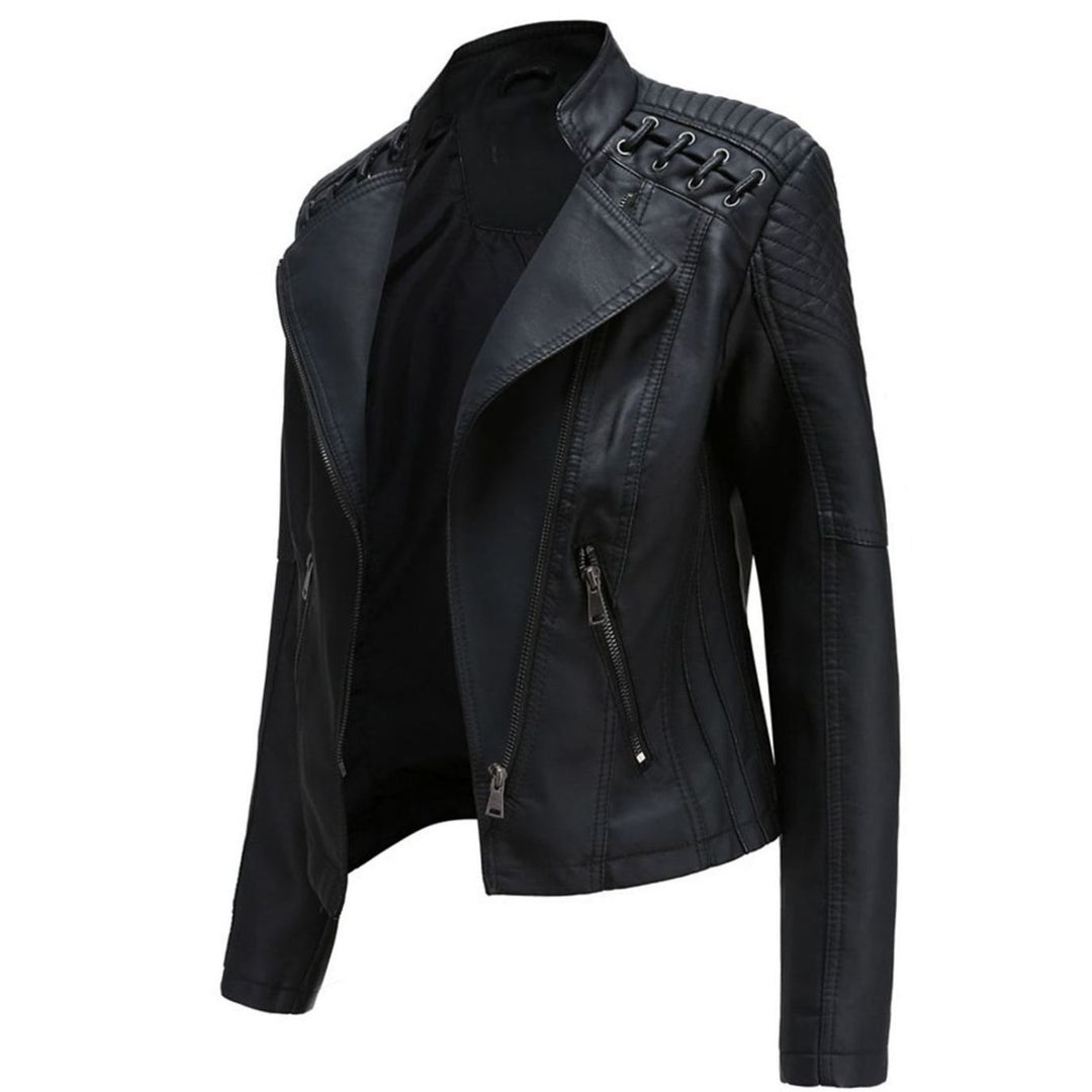 Women's Fitted Faux Leather Zipper Front Jacket