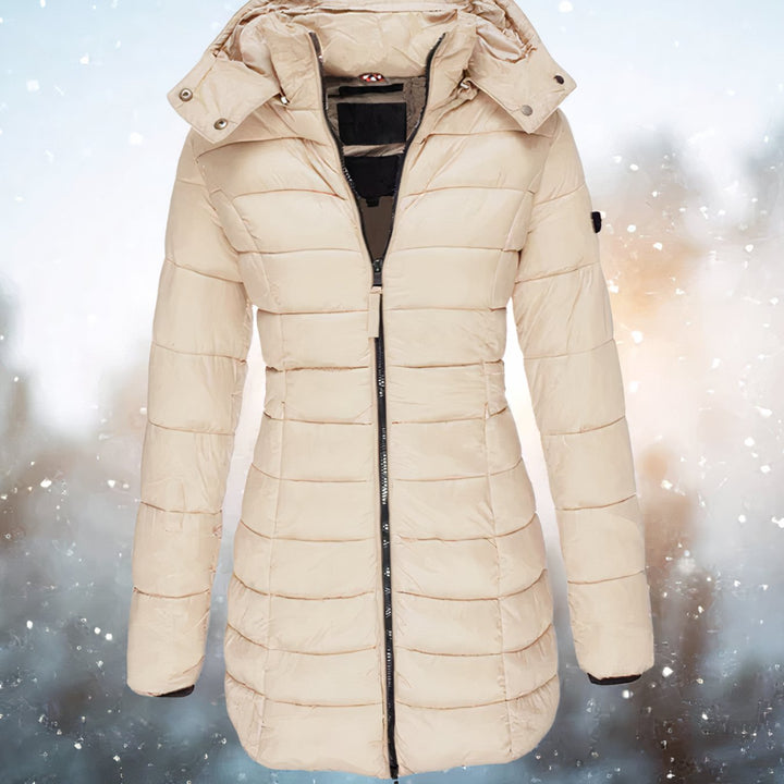Women's Fitted Hooded Quilted Jacket Long Puffer Coat - Khaki