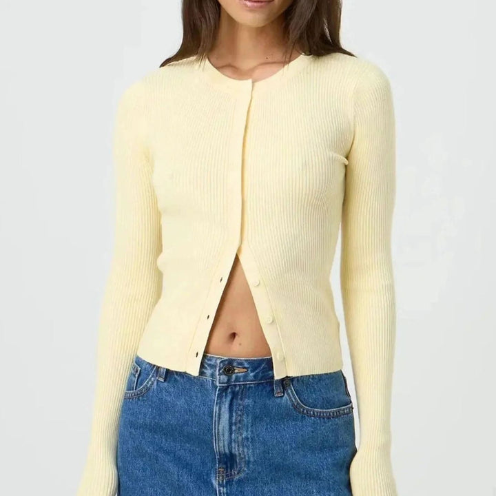 Women's Fitted Ribbed Cropped Cardigan - Yellow