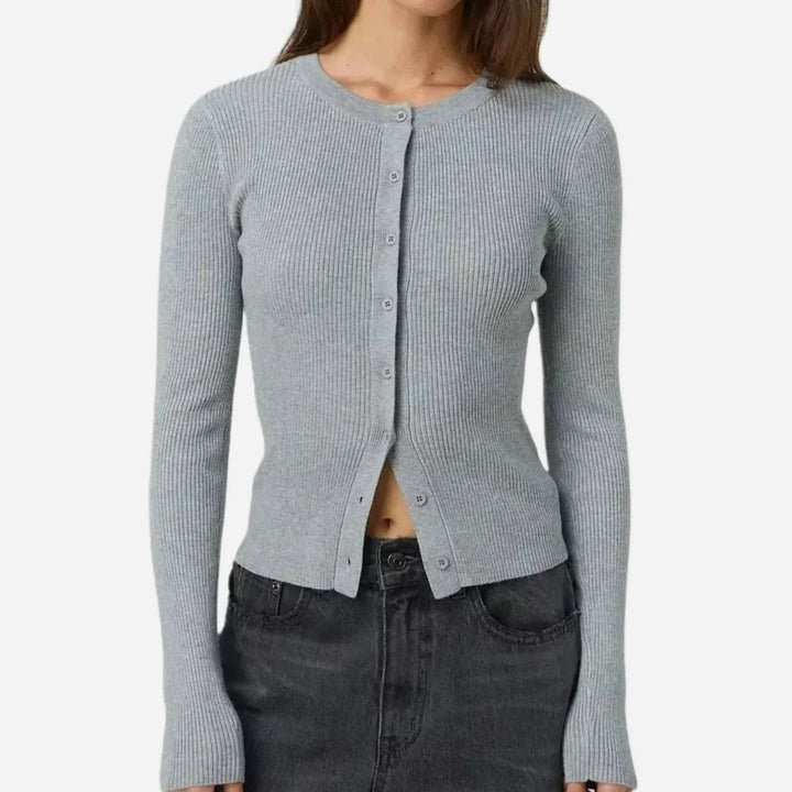 Women's Fitted Ribbed Cropped Cardigan - Gray