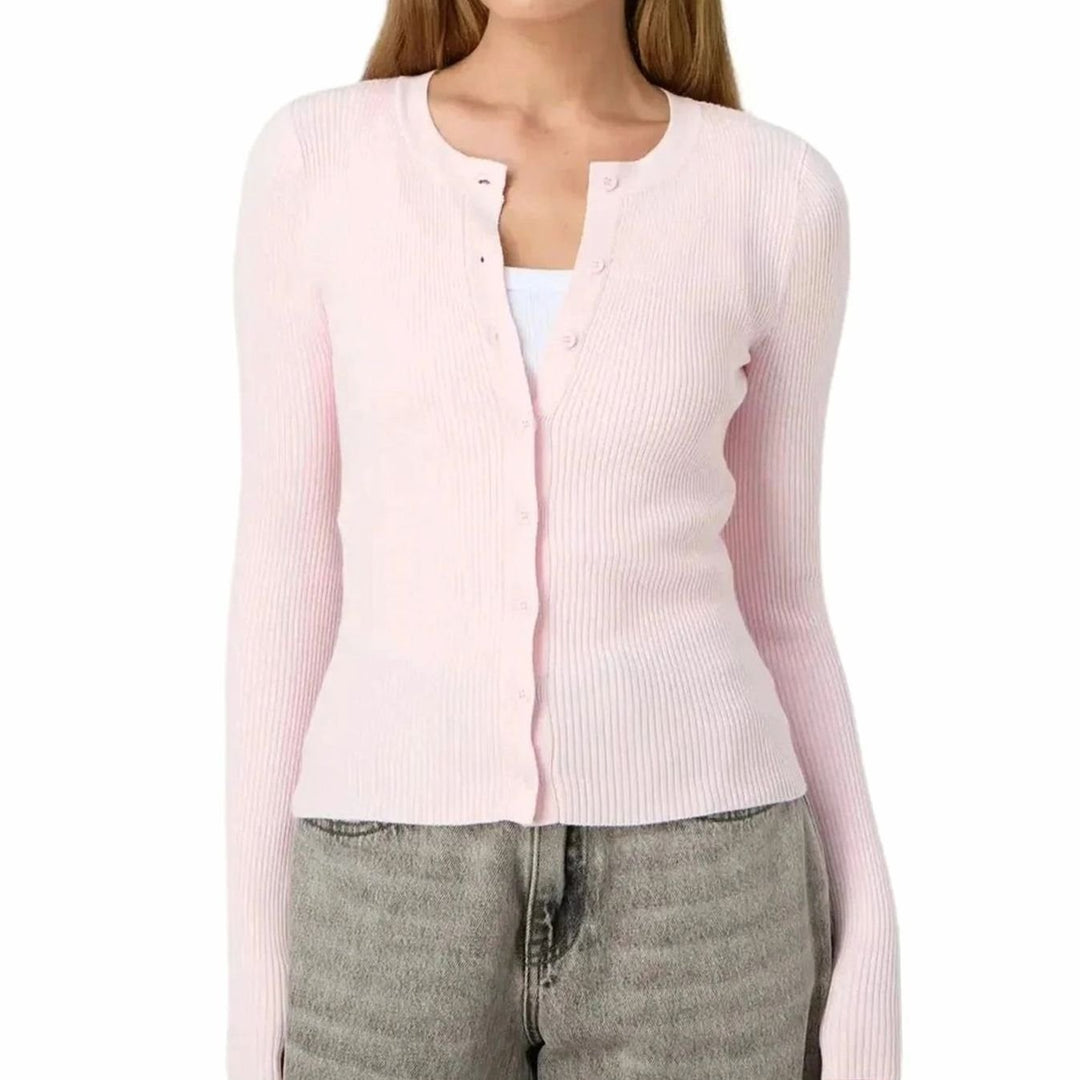 Women's Fitted Ribbed Cropped Cardigan - Pink