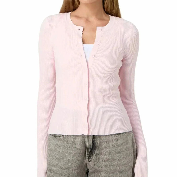 Women's Fitted Ribbed Cropped Cardigan - Pink