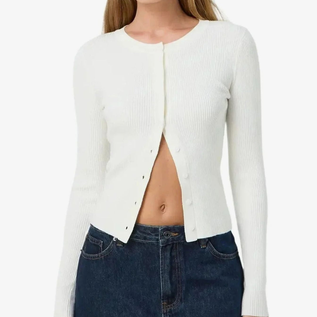 Women's Fitted Ribbed Cropped Cardigan - White