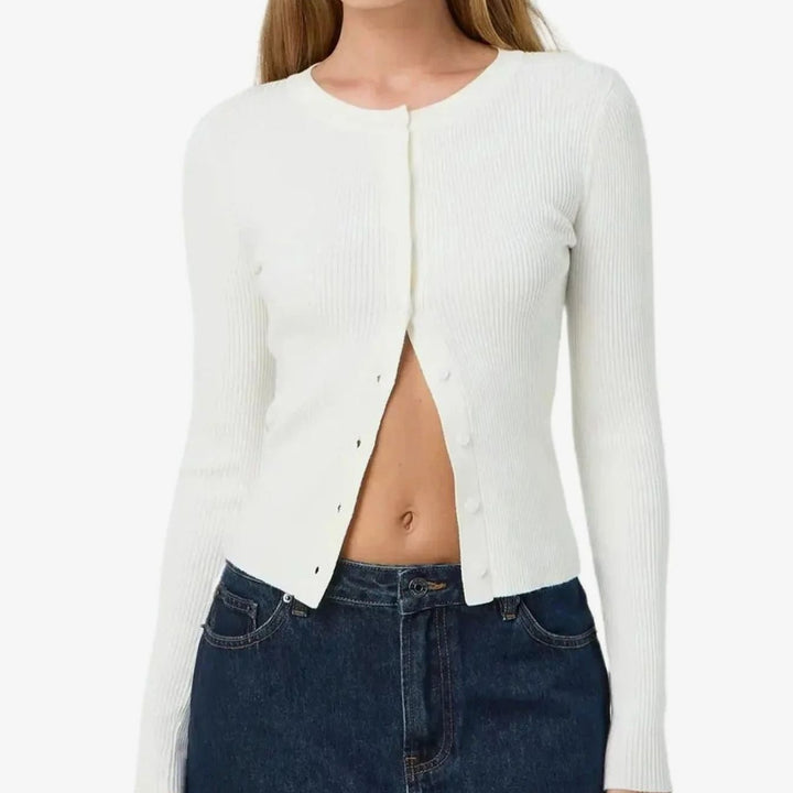 Women's Fitted Ribbed Cropped Cardigan - White