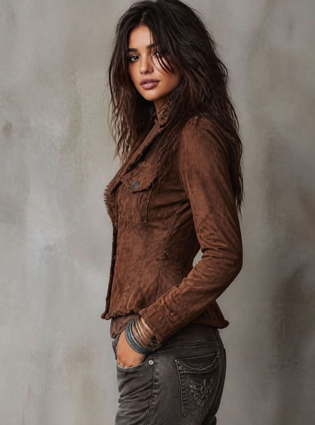Women's Fitted Suede-Look Raw-Edge Button-Front Jacket
