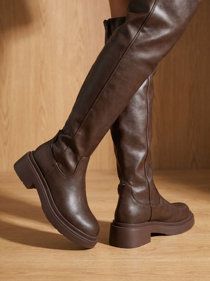 Women's Flat Over-the-Knee Side-Zip Stretch-Back Boots