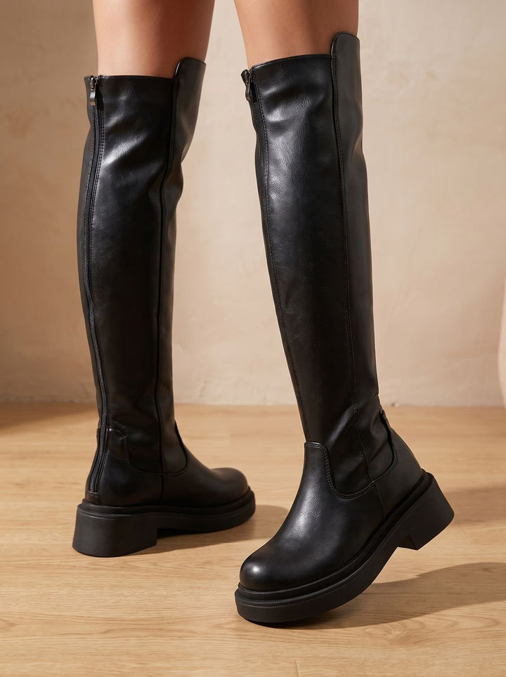 Women's Flat Over-the-Knee Side-Zip Stretch-Back Boots