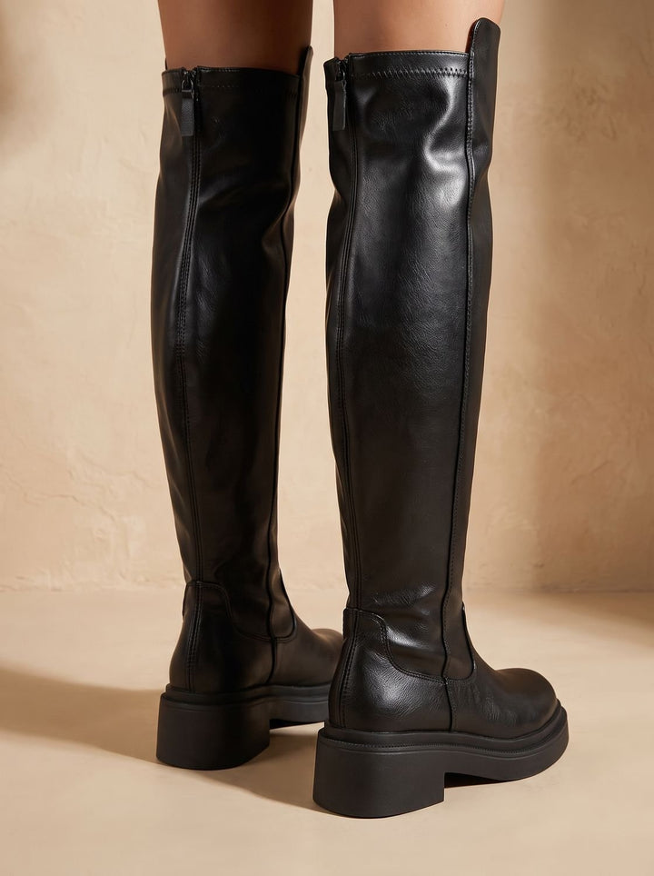 Women's Flat Over-the-Knee Side-Zip Stretch-Back Boots