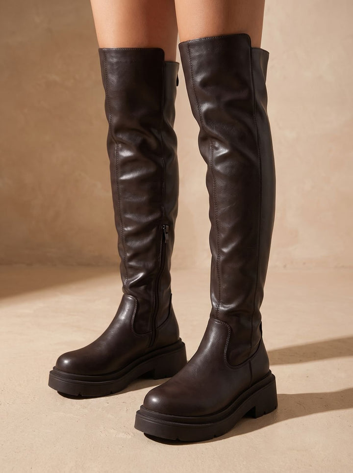 Women's Flat Over-the-Knee Side-Zip Stretch-Back Boots