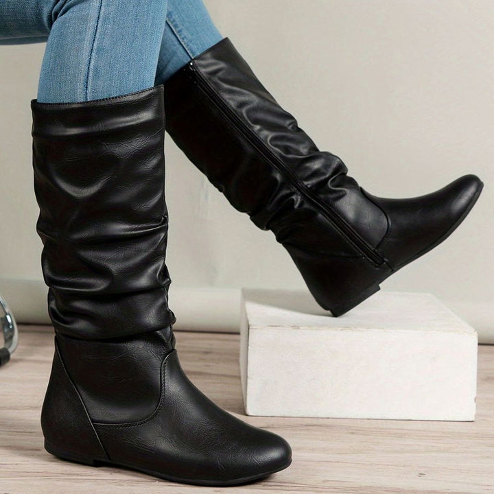 Women's Flat Slouched Mid-Calf Side-Zip Boots