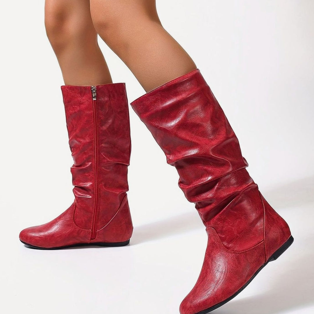 Women's Flat Slouched Mid-Calf Side-Zip Boots