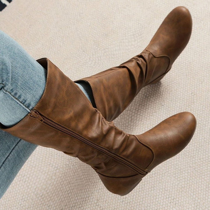 Women's Flat Slouched Mid-Calf Side-Zip Boots