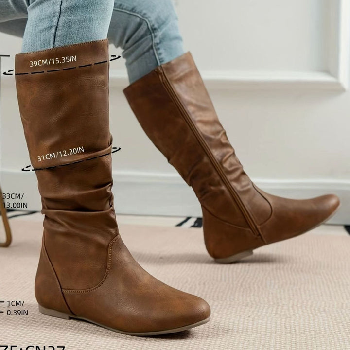 Women's Flat Slouched Mid-Calf Side-Zip Boots