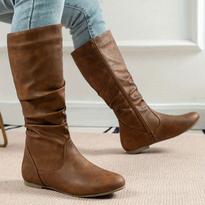 Women's Flat Slouched Mid-Calf Side-Zip Boots