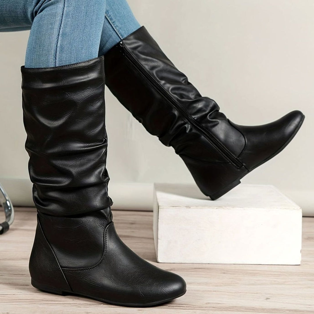 Women's Flat Slouched Mid-Calf Side-Zip Boots