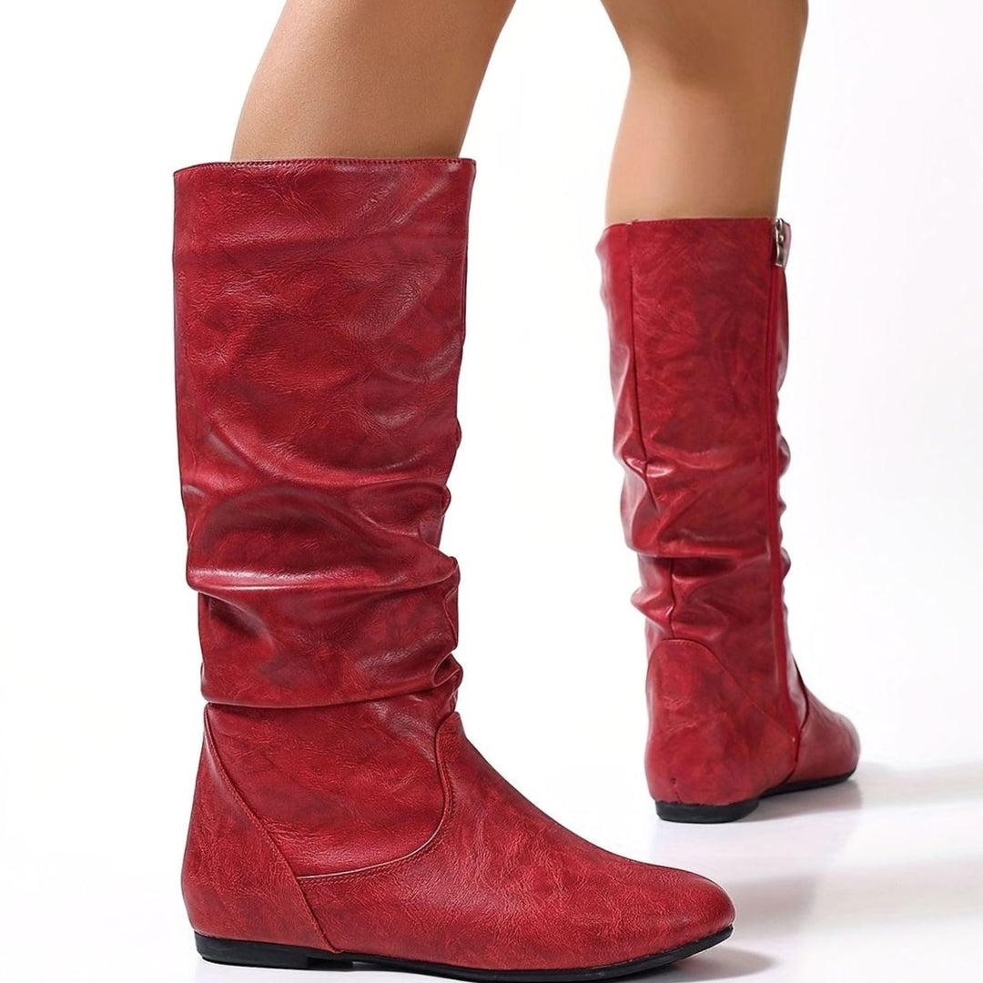 Women's Flat Slouched Mid-Calf Side-Zip Boots