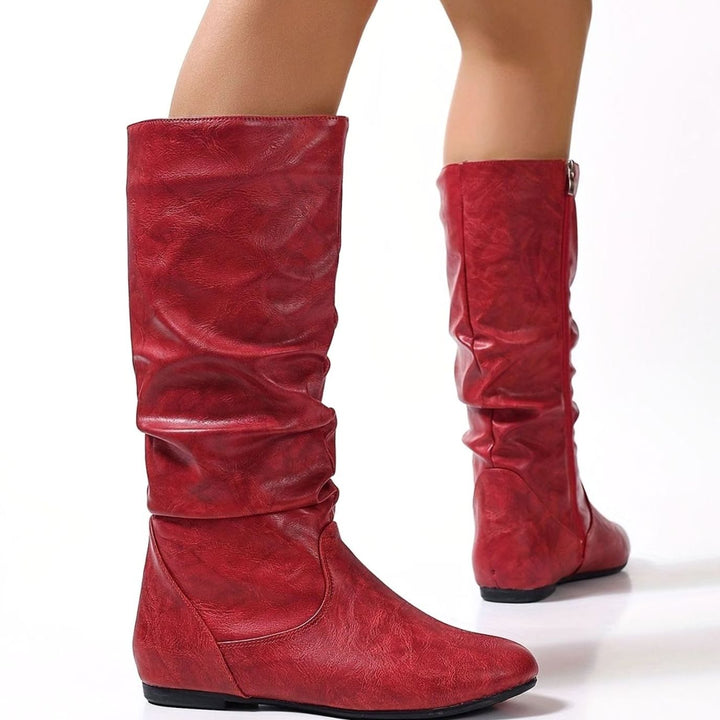 Women's Flat Slouched Mid-Calf Side-Zip Boots
