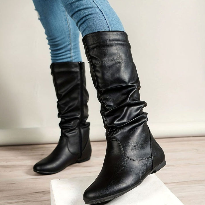 Women's Flat Slouched Mid-Calf Side-Zip Boots