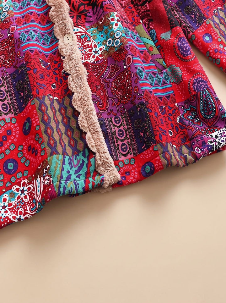 Women's Fleece-Lined Hooded Boho Patchwork Comfortable Jacket