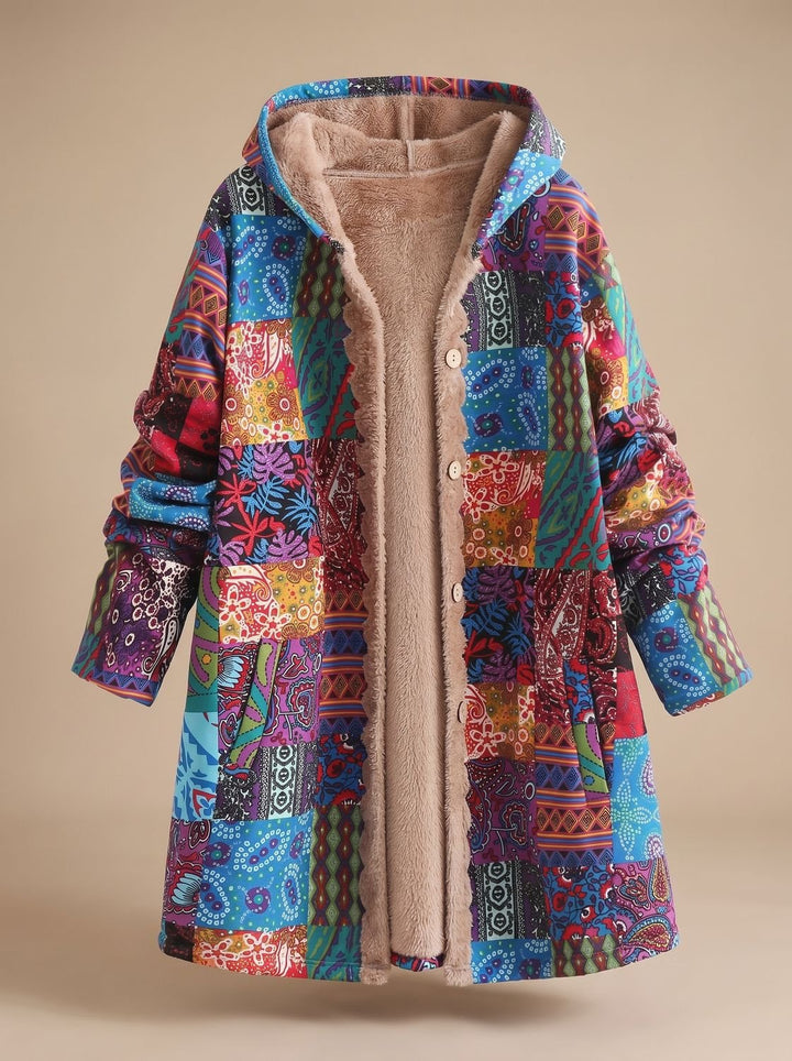 Women's Fleece-Lined Hooded Boho Patchwork Comfortable Jacket