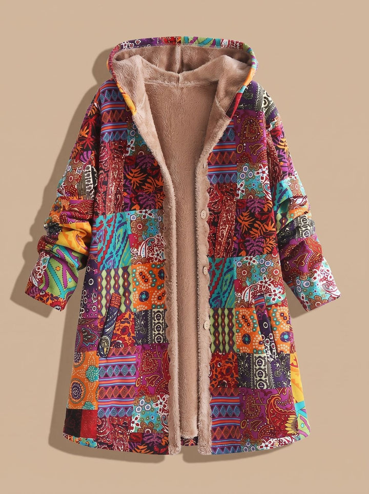 Women's Fleece-Lined Hooded Boho Patchwork Comfortable Jacket