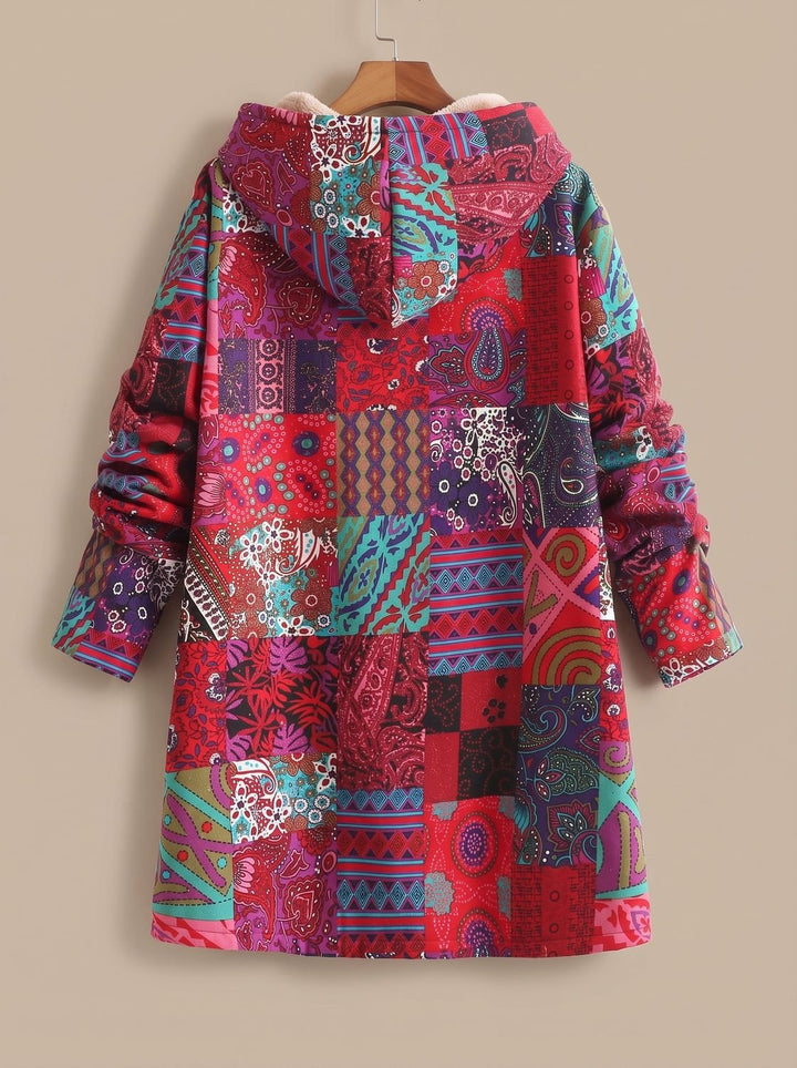 Women's Fleece-Lined Hooded Boho Patchwork Comfortable Jacket