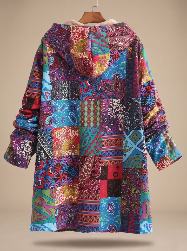 Women's Fleece-Lined Hooded Boho Patchwork Comfortable Jacket