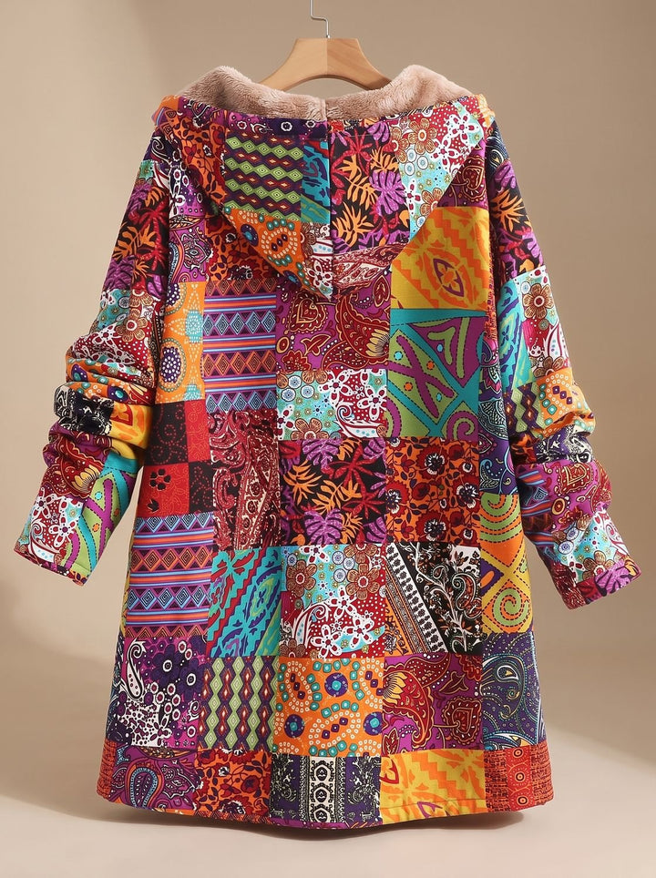 Women's Fleece-Lined Hooded Boho Patchwork Comfortable Jacket