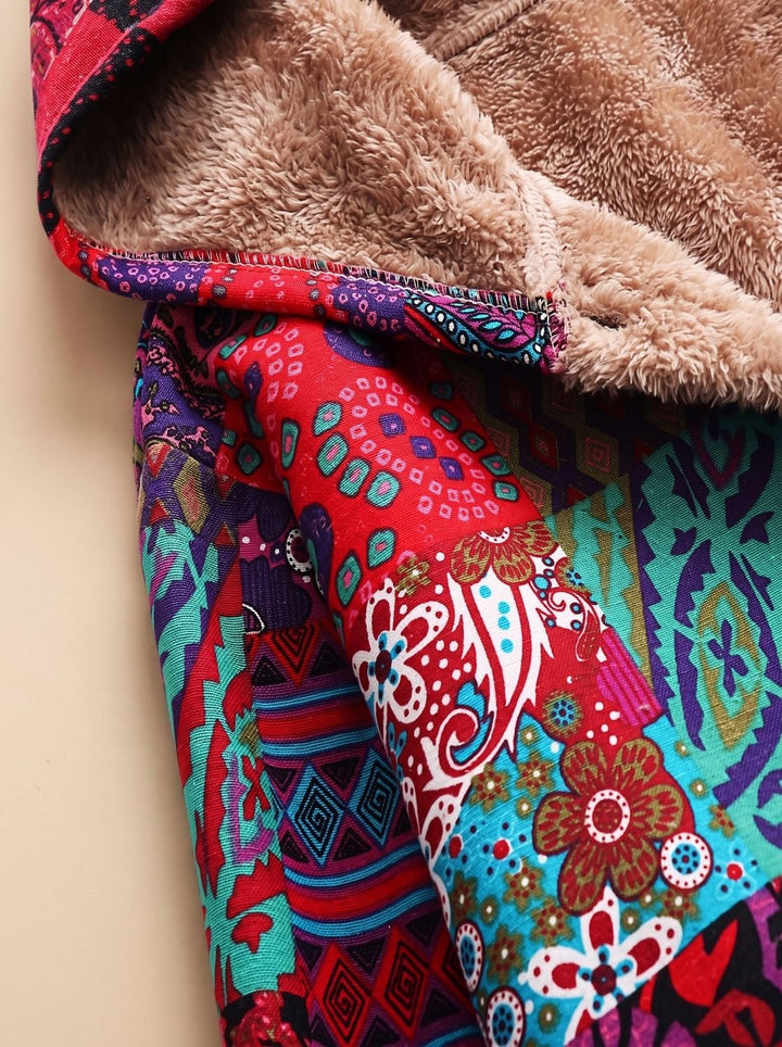 Women's Fleece-Lined Hooded Boho Patchwork Comfortable Jacket