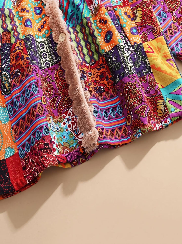 Women's Fleece-Lined Hooded Boho Patchwork Comfortable Jacket