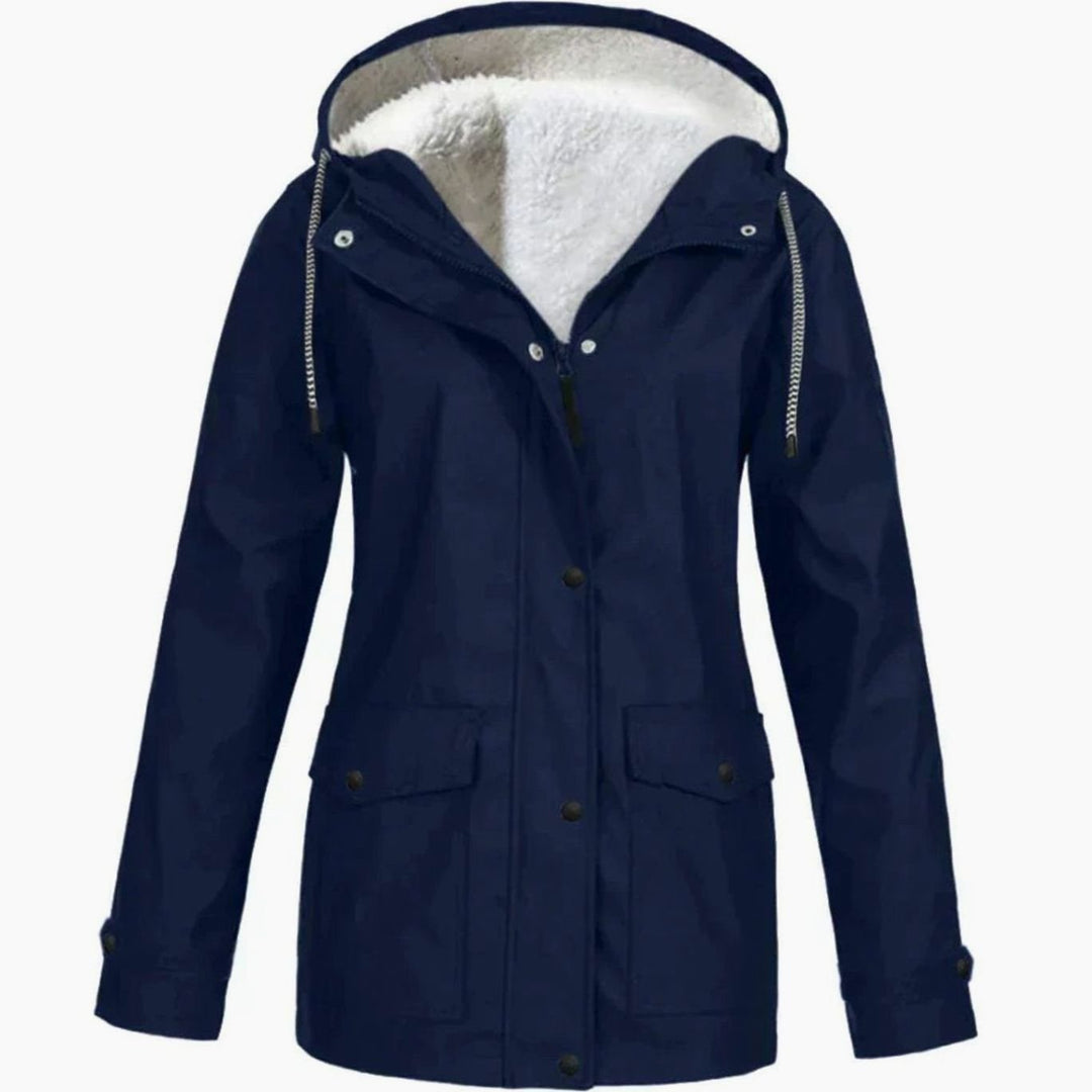 Women's Fleece-Lined Hooded Windproof Parka Jacket - Blue