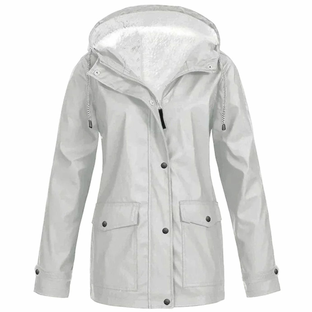 Women's Fleece-Lined Hooded Windproof Parka Jacket - Silver
