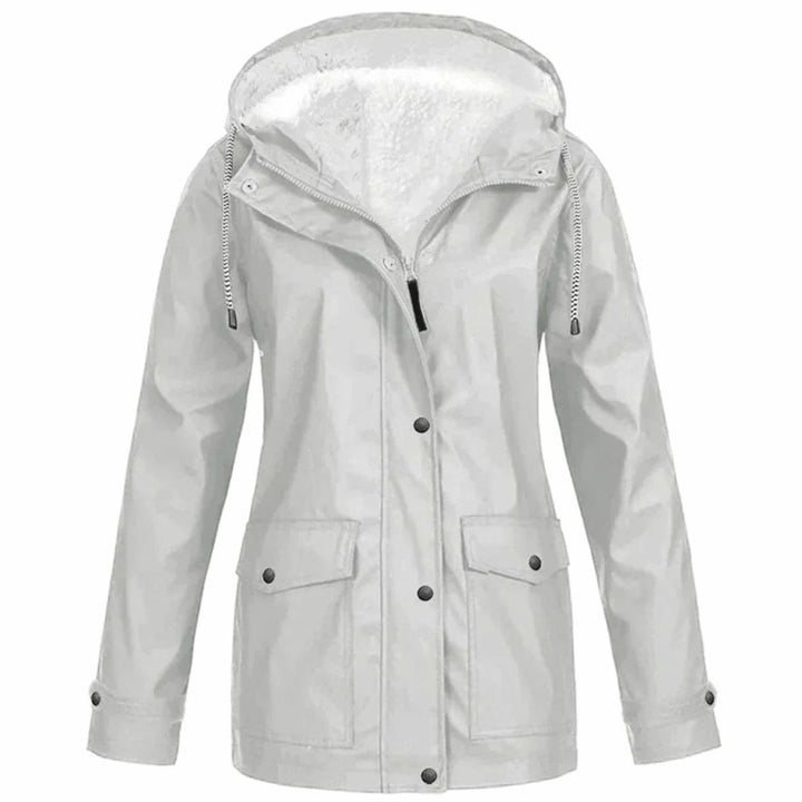 Women's Fleece-Lined Hooded Windproof Parka Jacket - Silver