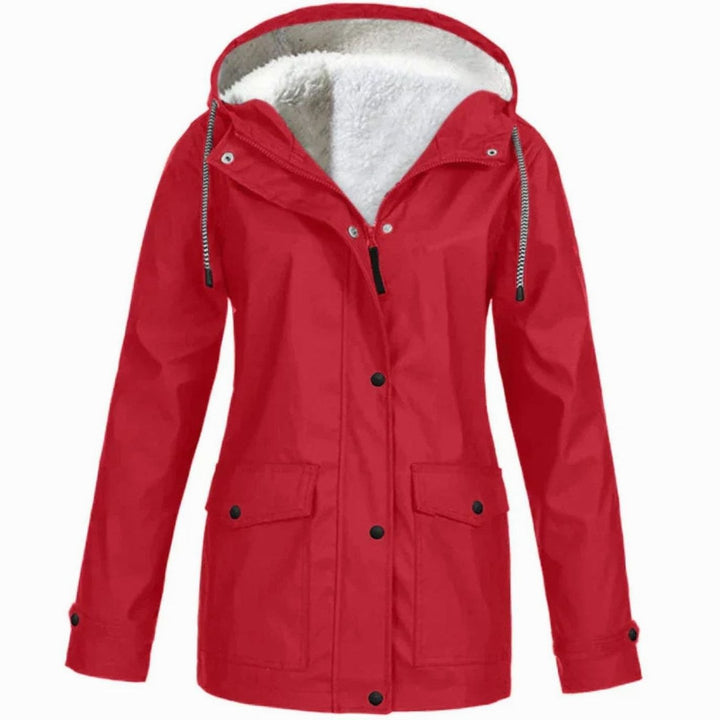 Women's Fleece-Lined Hooded Windproof Parka Jacket - Red