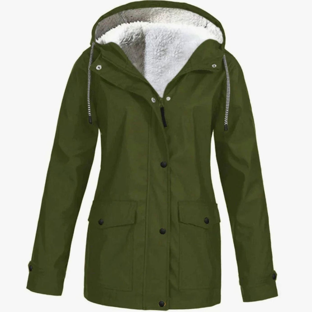 Women's Fleece-Lined Hooded Windproof Parka Jacket - Green