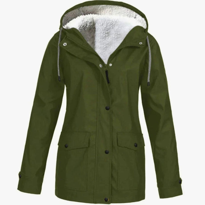 Women's Fleece-Lined Hooded Windproof Parka Jacket - Green