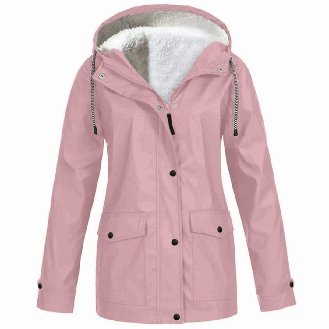 Women's Fleece-Lined Hooded Windproof Parka Jacket - Pink