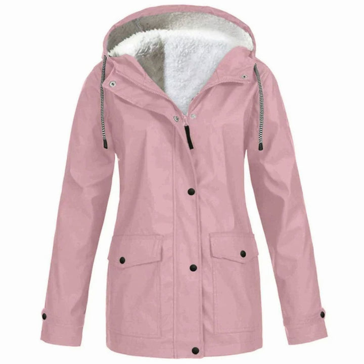 Women's Fleece-Lined Hooded Windproof Parka Jacket - Pink