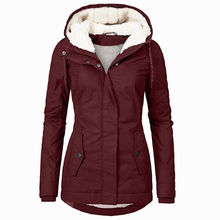 Women's Fleece-Lined Hooded Zip-Up Winter Parka Jacket - Burgundy