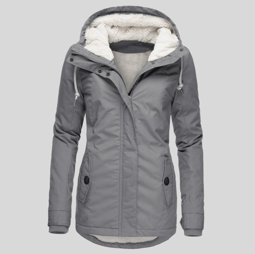 Women's Fleece-Lined Hooded Zip-Up Winter Parka Jacket - Gray