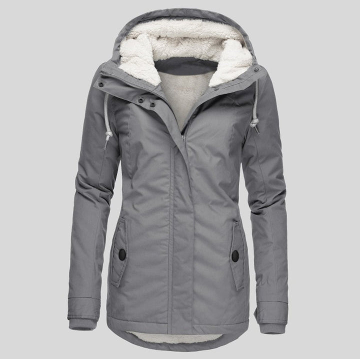 Women's Fleece-Lined Hooded Zip-Up Winter Parka Jacket - Gray