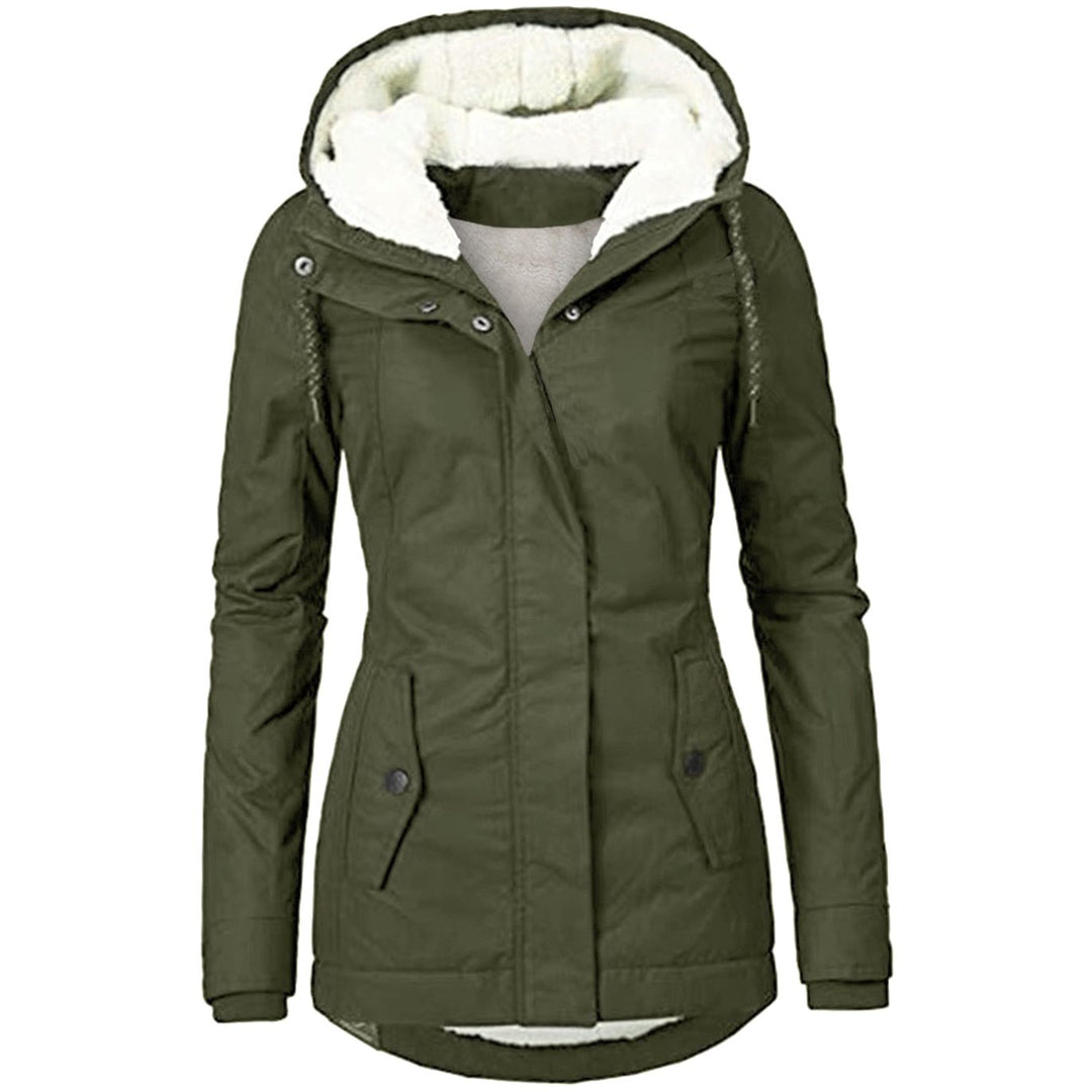 Women's Fleece-Lined Hooded Zip-Up Winter Parka Jacket - Army Green
