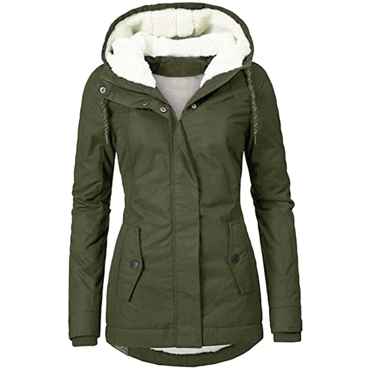 Women's Fleece-Lined Hooded Zip-Up Winter Parka Jacket - Army Green