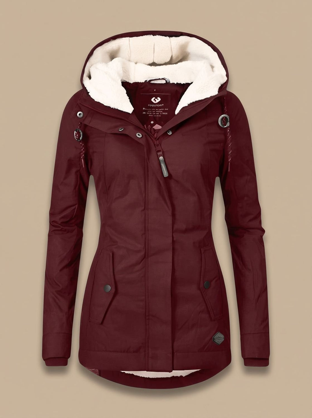 Women's Fleece-Lined Waterproof Hooded Zip-Up Jacket - Red