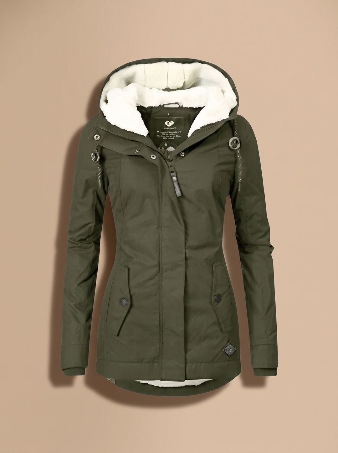 Women's Fleece-Lined Waterproof Hooded Zip-Up Jacket - Green