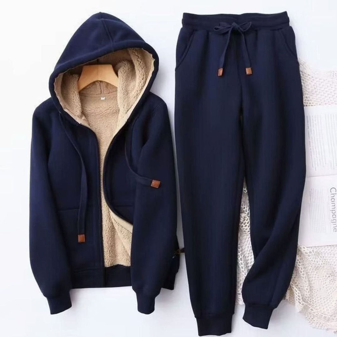 Women's Fleece-Lined Winter Hoodie Jogger Set Sherpa - Blue