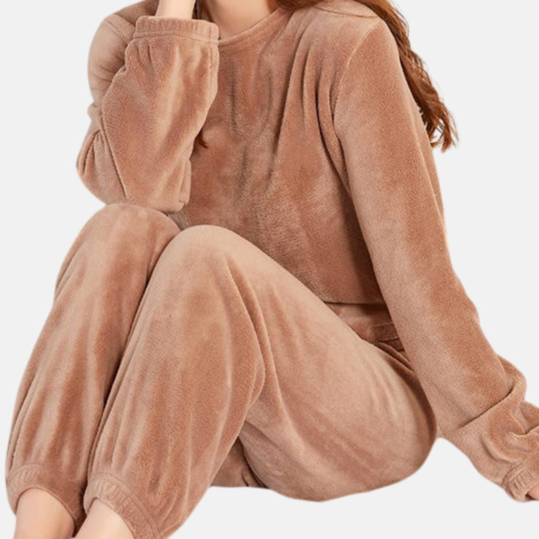 Women's Fleece Relaxed-Fit Crewneck Two-Piece Lounge Outfit