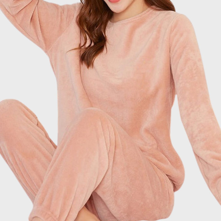 Women's Fleece Relaxed-Fit Crewneck Two-Piece Lounge Outfit - Pink