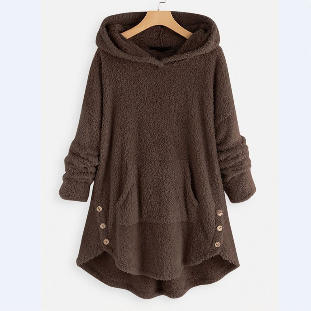 Women's Fleece Zip-Up Hooded Cat Pocket Sweater - Brown