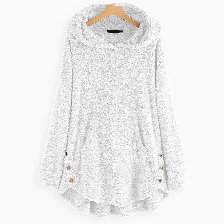 Women's Fleece Zip-Up Hooded Cat Pocket Sweater - White
